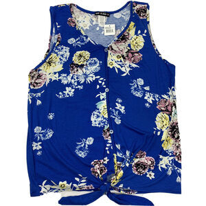 NEW Womens Top 2XL Blue Sleeveless Shirt Lightweight Blouse Buttons